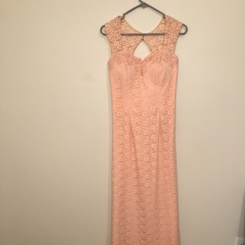 Pink lace formal maxi dress